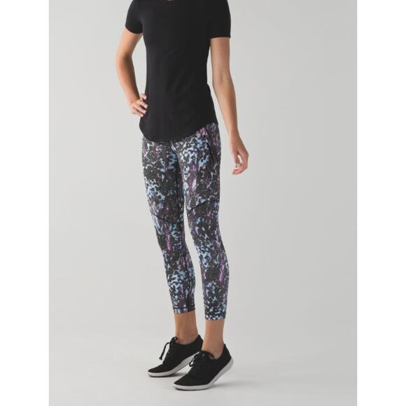 Lululemon Run All Sport Crop Legging Floral Sport Tranquil Blue Multi Mid-Rise 6 - Picture 1 of 7